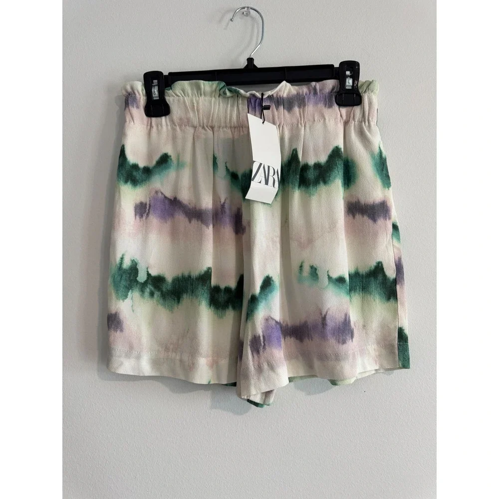 Zara Tie Dye Paperbag Waist Shorts Womens Small Boho Festival Summer Relaxed